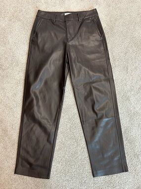 Joe fresh dark Chocolate brown leather straight bootcut pant NWOT pleather vegan